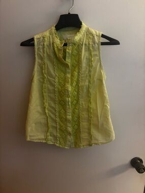 Anthropologie Lime Yellow Lace-Trim Sleeveless Top